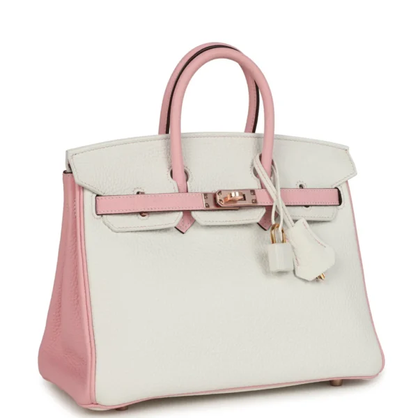 Hermès Special Order (HSS) Birkin 25 White and Rose Sakura Clemence Rose Gold Hardware - Image 5