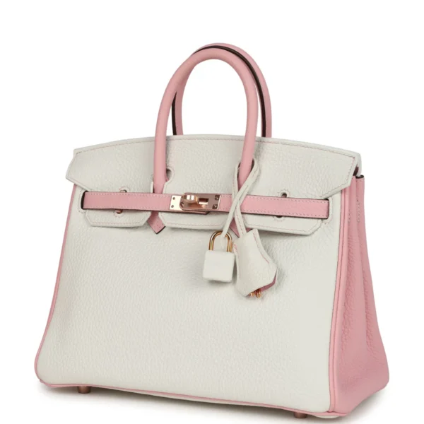 Hermès Special Order (HSS) Birkin 25 White and Rose Sakura Clemence Rose Gold Hardware - Image 4