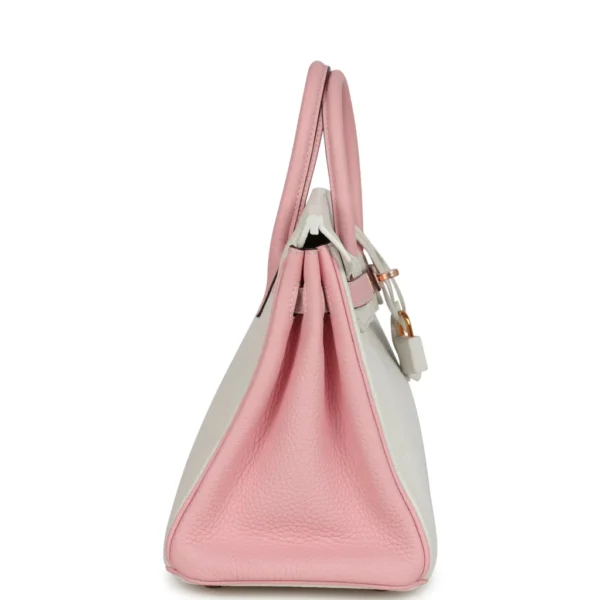Hermès Special Order (HSS) Birkin 25 White and Rose Sakura Clemence Rose Gold Hardware - Image 3