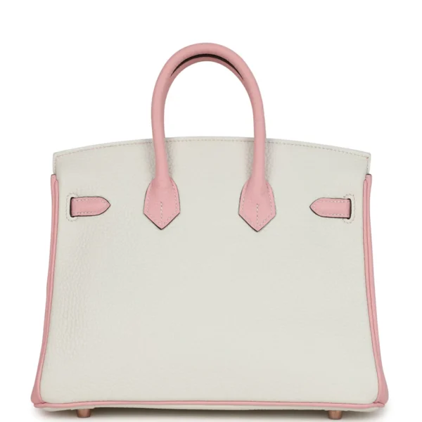 Hermès Special Order (HSS) Birkin 25 White and Rose Sakura Clemence Rose Gold Hardware - Image 2
