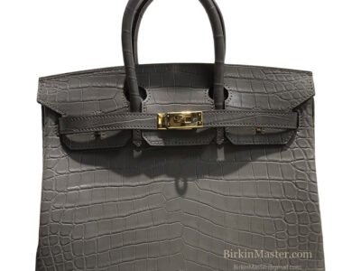 Hermès Birkin 25 Matte Crocodile Gris Etain GHW