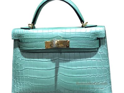 Hermès Kelly 20 Shiny Alligator Blue Atoll GHW
