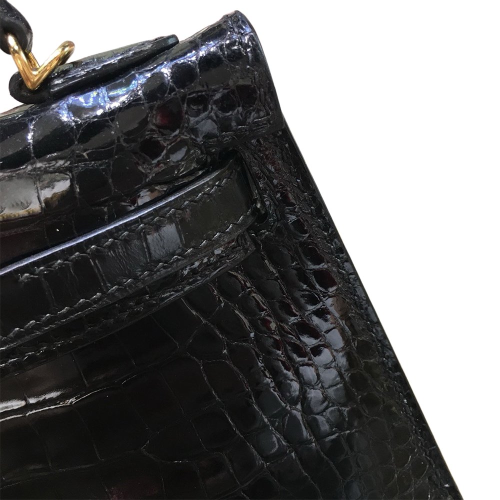 Hermès Kelly 25 Shiny Alligator Noir GHW - Image 3