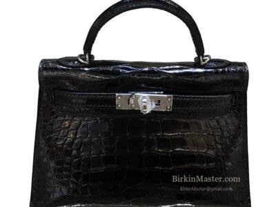 Hermès Kelly 25 Shiny Alligator Noir PHW