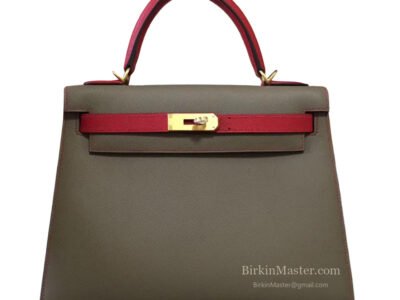 Hermès Kelly 28 Epsom Tricolor (Gris Étain Rouge Casaque Rouge Casaque) GHW