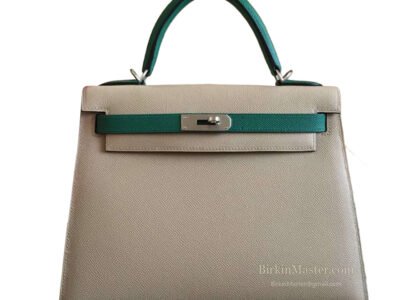 Hermès Kelly 28 Epsom Tricolor (Gris Perle Vert Jade Vert Jade) PHW