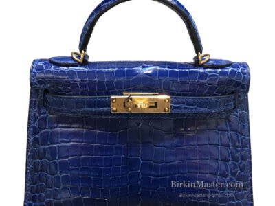 Hermès Mini Kelly II 20 Shiny Crocodile Bleu Electrique GHW