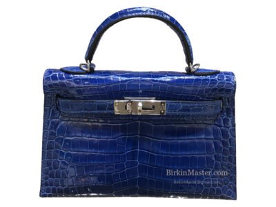 Hermès Mini Kelly II 20 Shiny Crocodile Bleu Electrique PHW