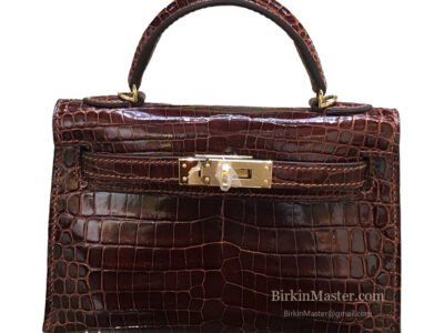 Hermès Mini Kelly II 20 Shiny Crocodile Chocolat GHW