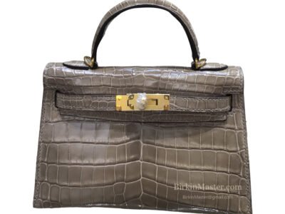 Hermès Mini Kelly II 20 Shiny Crocodile Gris Touterelle GHW