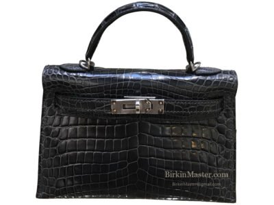 Hermès Mini Kelly II 20 Shiny Crocodile Noir PHW