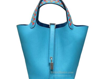 Hermès Picotin 18 Epsom Bleu Frida PHW (OrangeRed Weave Handle)