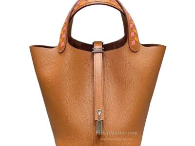 Hermès Picotin 18 Epsom Gold PHW (PinkOrange Weave Handle)