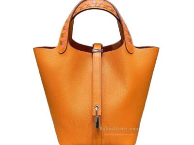Hermès Picotin 18 Epsom Orange PHW (Pink Weave Handle)