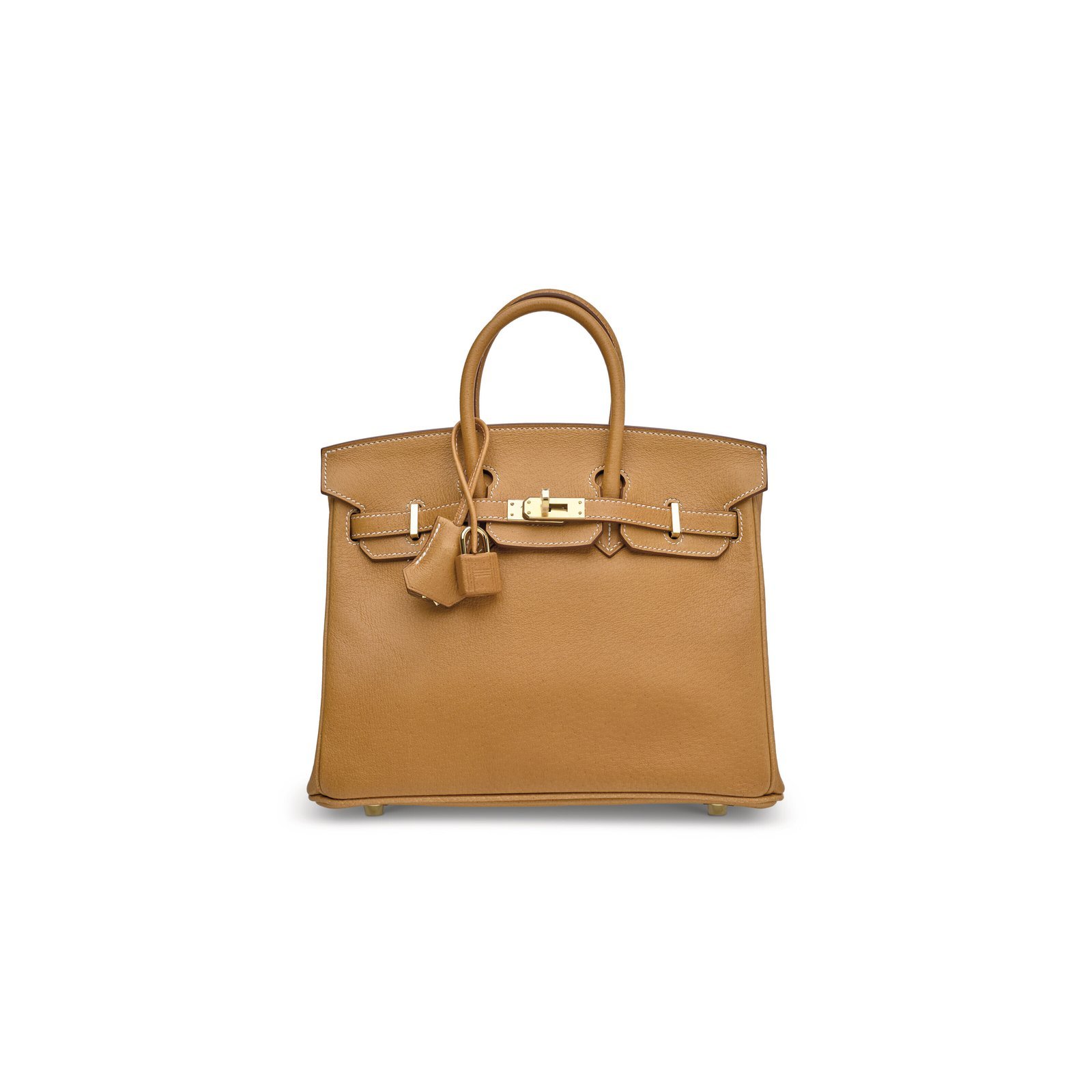 Tan pebbled leather top-handle handbag with gold-tone hardware