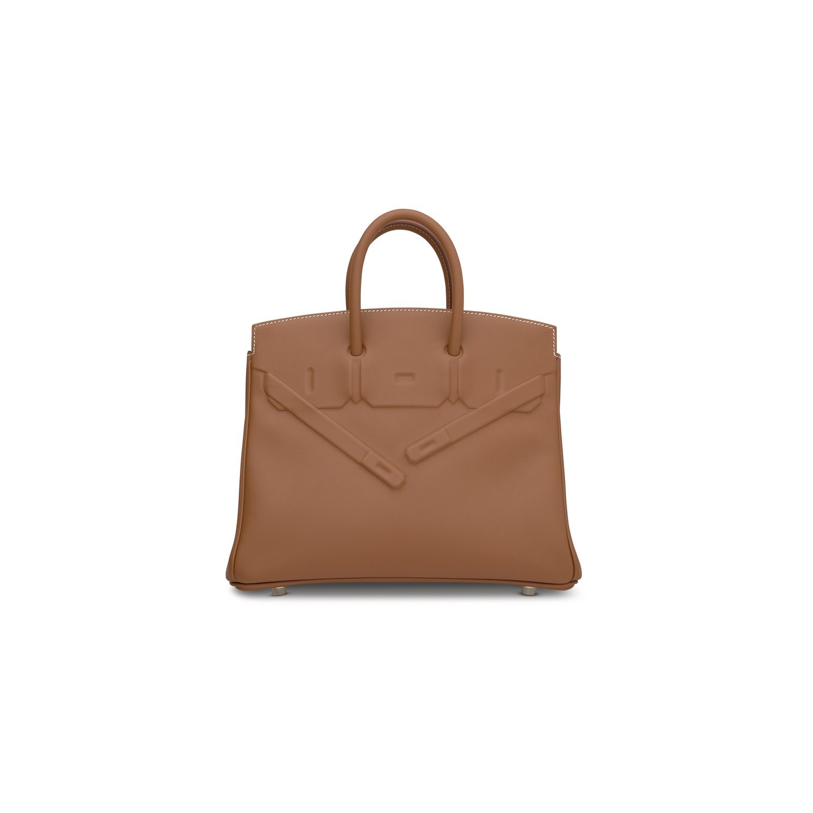 Tan smooth leather top-handle handbag with tonal straps and contrast stitching